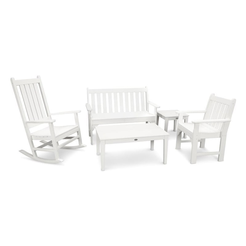 POLYWOOD Vineyard 5-Piece Bench & Rocking Chair Set - White