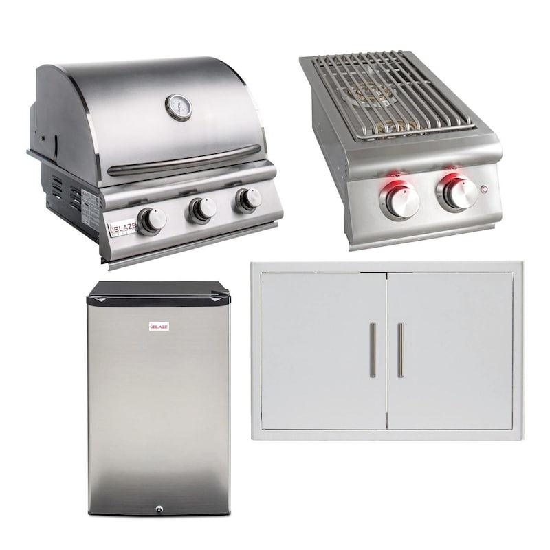 Blaze Prelude LBM 4-Piece 25-Inch Outdoor Kitchen Package w/ Double Side Burner & Refrigerator - BLZ-3LBM126-LP-4PC-SC