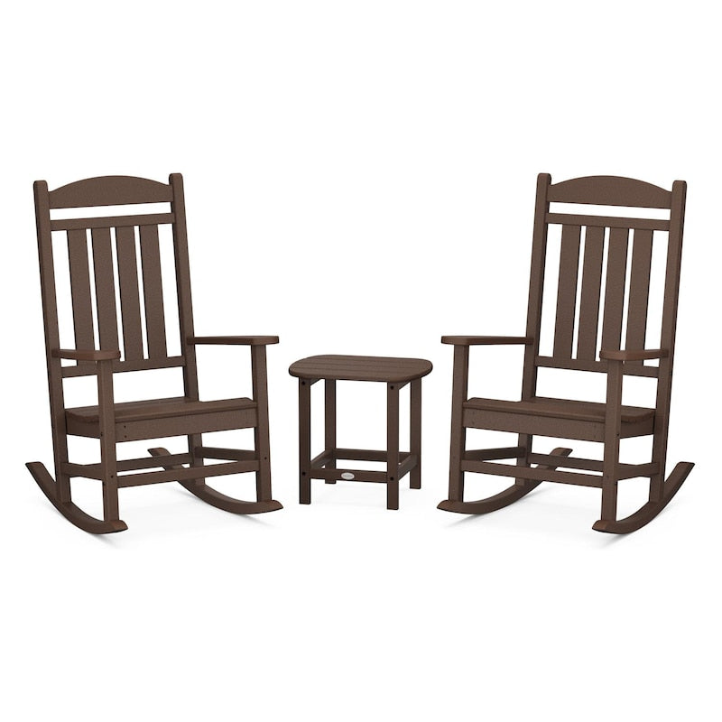 POLYWOOD Presidential Rocker 3-Piece Set w/ South Beach 18-Inch Side Table - Mahogany