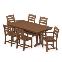 Thumbnail for POLYWOOD La Casa Cafe 7 Piece Farmhouse Trestle Dining Set - Teak
