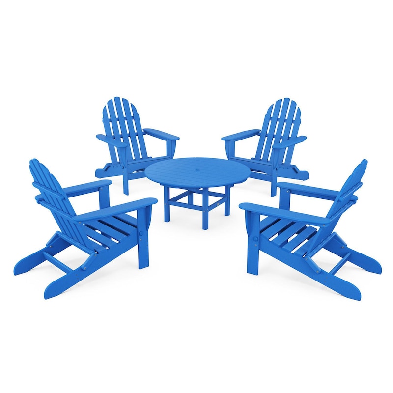POLYWOOD Classic Folding Adirondack 5-Piece Conversation Group - Pacific Blue