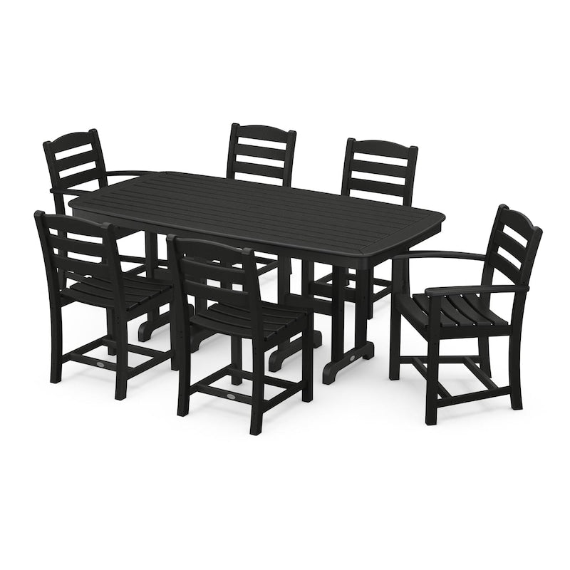 POLYWOOD La Casa Cafe 7 Piece Rectangular Arm Chair Dining Set - Black