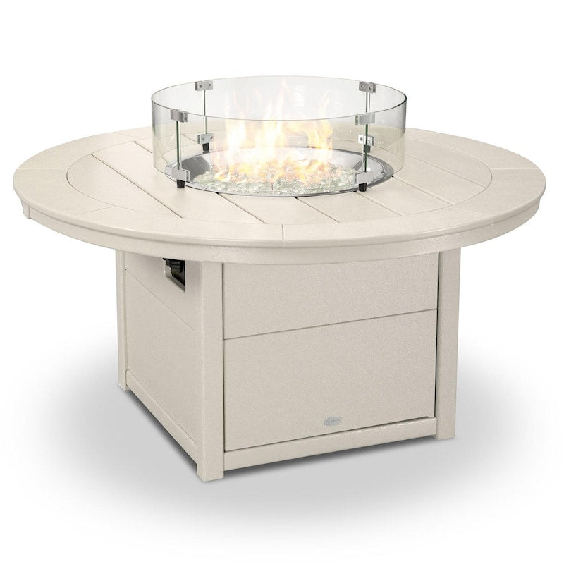 POLYWOOD 48-Inch Round Propane Fire Pit Table - Sand