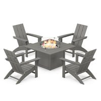 Thumbnail for POLYWOOD Modern 5-Piece Adirondack Chair Conversation Set w/ Fire Pit Table - Slate Grey