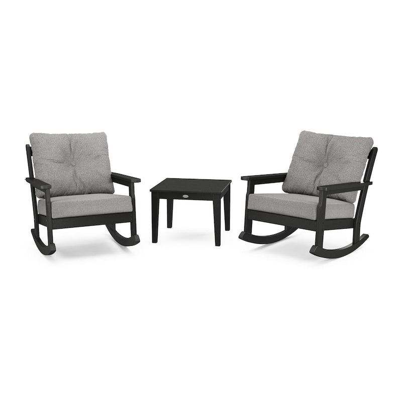 POLYWOOD Vineyard 3-Piece Deep Seating Rocker Set - Black / Grey Mist