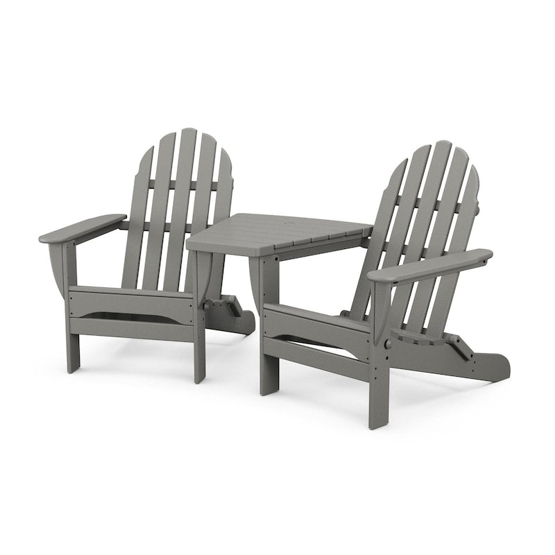 POLYWOOD Classic Folding Adirondacks W/ Connecting Table - Slate Grey