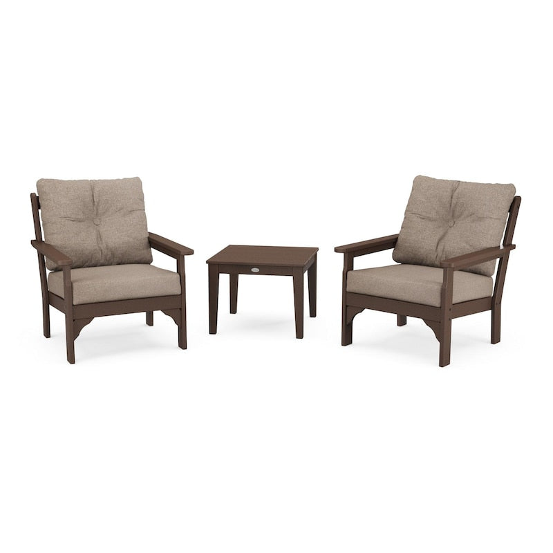 POLYWOOD Vineyard 3-Piece Deep Seating Set - Mahogany / Spiced Burlap