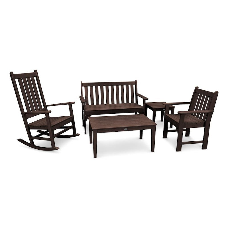POLYWOOD Vineyard 5-Piece Bench & Rocking Chair Set - Mahogany