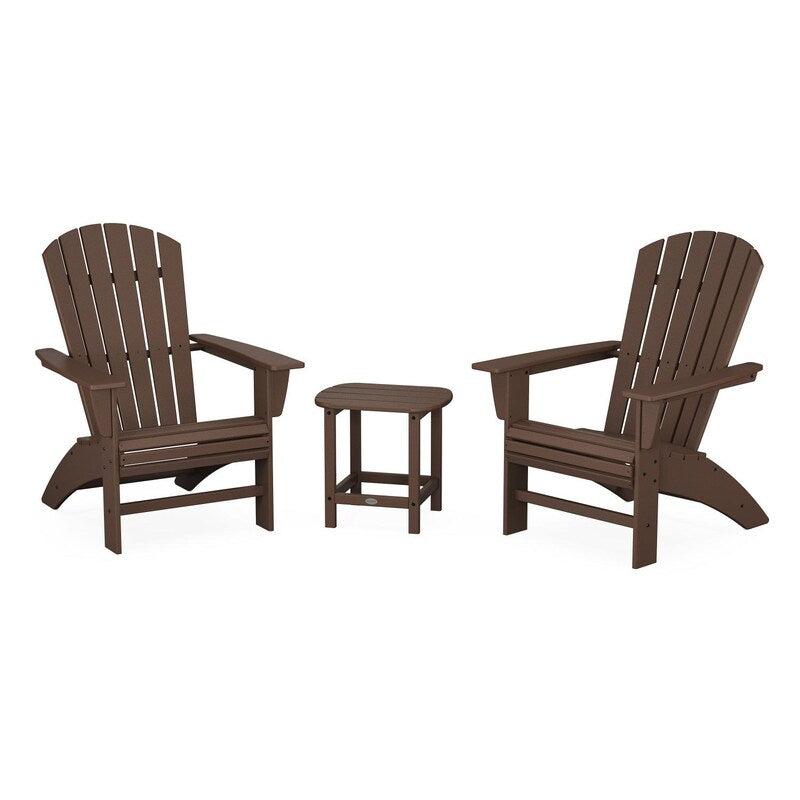 POLYWOOD Nautical 3-Piece Curveback Adirondack Set - Mahogany