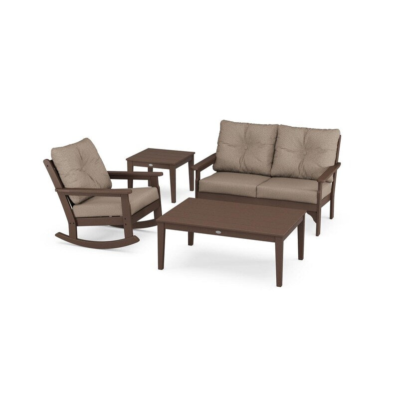 POLYWOOD Vineyard 4-Piece Deep Seating Rocker Set - Mahogany / Spiced Burlap