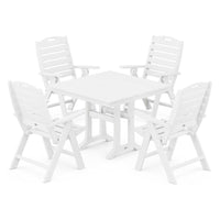 Thumbnail for POLYWOOD Nautical Highback 5-Piece Farmhouse Trestle Dining Set in White