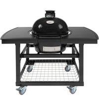 Thumbnail for Primo Oval Junior 200 Ceramic Kamado Grill On Steel Cart With 2-Piece Island Side Shelves And Stainless Steel Grates - PGCJRH (2021)