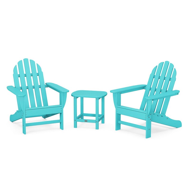 POLYWOOD Classic Adirondack 3-Piece Set W/ South Beach 18-Inch Side Table - Aruba