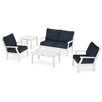 Thumbnail for POLYWOOD Braxton 5-Piece Deep Seating Set in White / Marine Indigo