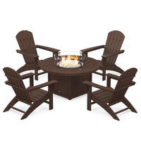 Thumbnail for POLYWOOD Nautical 5-Piece Adirondack Chair Conversation Set w/ Fire Pit Table - Mahogany