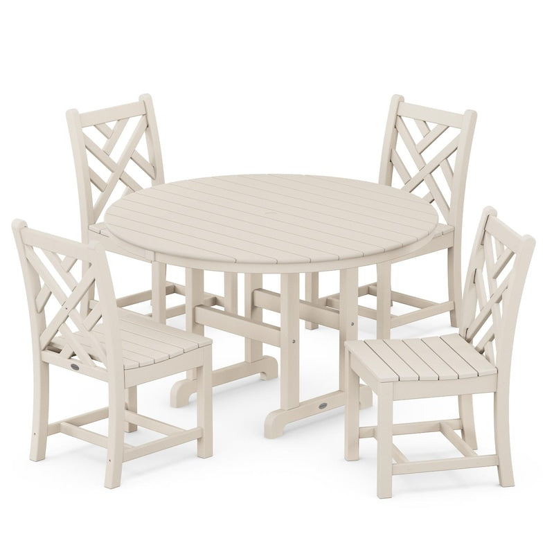 POLYWOOD Chippendale 5-Piece Round Side Chair Dining Set - Sand