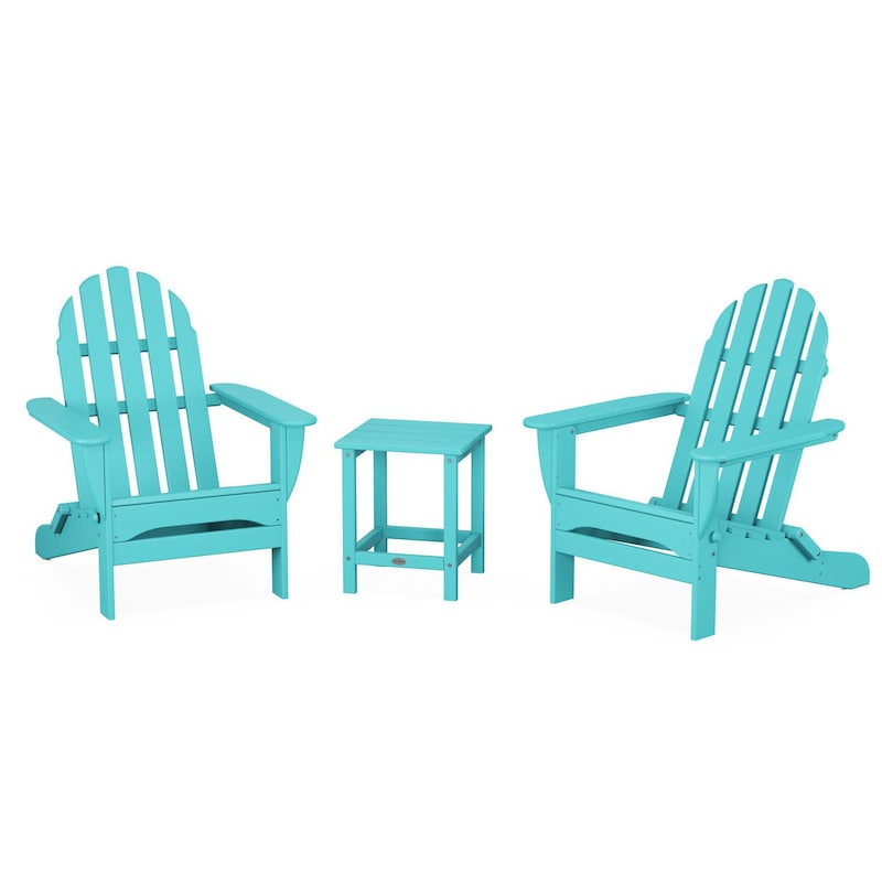 POLYWOOD Classic Folding Adirondack 3-Piece Set W/ Long Island 18-Inch Side Table - Aruba