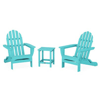 Thumbnail for POLYWOOD Classic Folding Adirondack 3-Piece Set W/ Long Island 18-Inch Side Table - Aruba