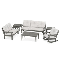 Thumbnail for POLYWOOD Vineyard 6-Piece Deep Seating Set w/ Rocker - Slate Grey / Natural Linen