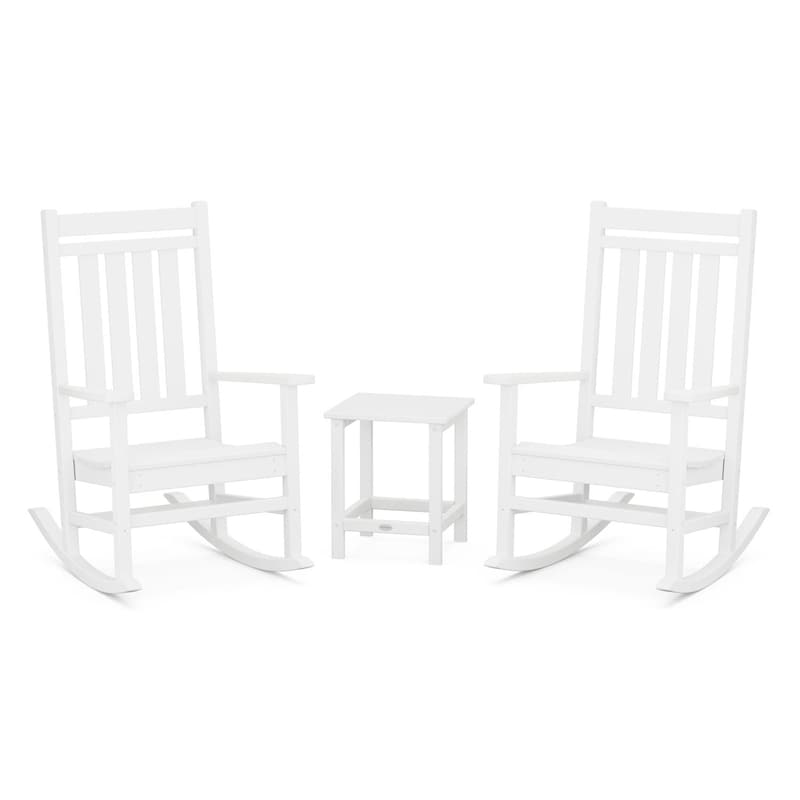 POLYWOOD Estate 3-Piece Rocking Chair Set w/ Long Island 18-Inch Side Table - White