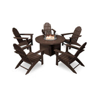 Thumbnail for POLYWOOD Vineyard 6-Piece Adirondack Chat Set w/ Fire Pit Table - Mahogany