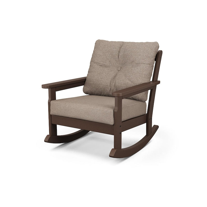 POLYWOOD Vineyard Deep Seating Rocking Chair - Mahogany / Spiced Burlap