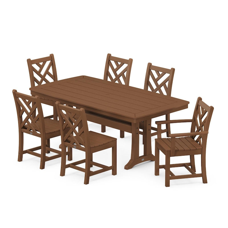 POLYWOOD Chippendale 7-Piece Nautical Trestle Dining Set - Teak