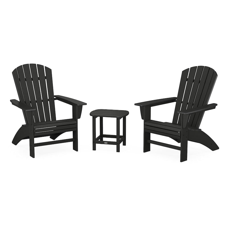 POLYWOOD Nautical 3-Piece Curveback Adirondack Set - Black