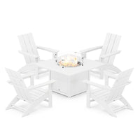 Thumbnail for POLYWOOD Modern 5-Piece Adirondack Chair Conversation Set w/ Fire Pit Table - White