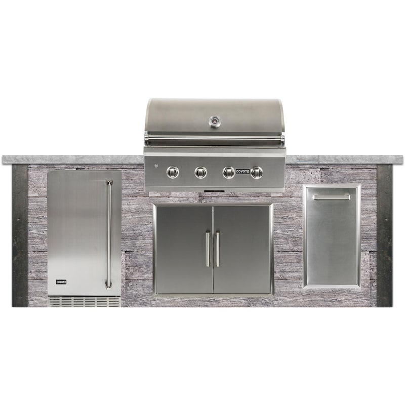 Coyote Ready-To-Assemble 8 Ft Outdoor Kitchen Island With 36-Inch C-Series Natural Gas Grill (Ships As Propane With Conversion Fittings) - Weathered Wood/Stone Gray - RTAC-G8-WG-C2C36NG