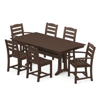 Thumbnail for POLYWOOD La Casa Cafe 7 Piece Farmhouse Trestle Dining Set - Mahogany