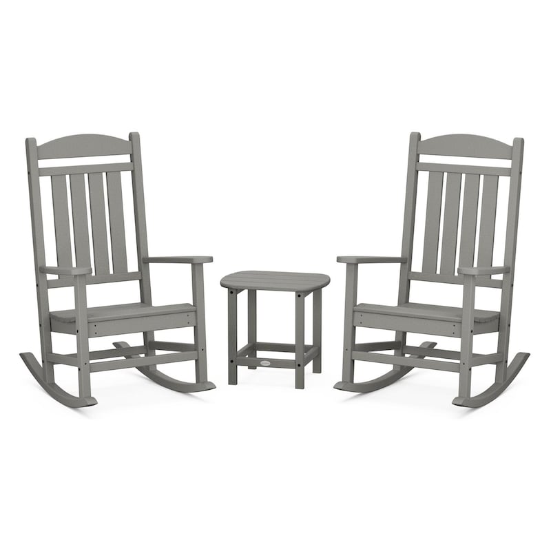 POLYWOOD Presidential Rocker 3-Piece Set w/ South Beach 18-Inch Side Table - Slate Grey