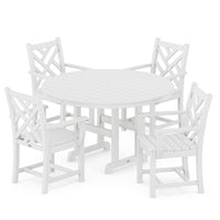 Thumbnail for POLYWOOD Chippendale 5-Piece Round Arm Chair Dining Set - White