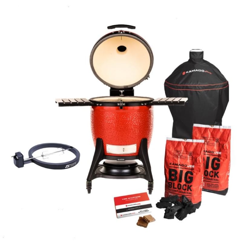 Kamado Joe BIG JOE III Bundle w/ KJ15041021 GRILL, CART, Cover, JoeTisserie & 2 BAGS Lump Charcoal + 1 Box Firestarter - BJ3PKG