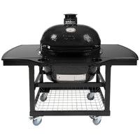 Thumbnail for Primo Oval XL 400 Ceramic Kamado Grill On Steel Cart With 1-Piece Island Side Shelves, Cup Holders, And Stainless Steel Grates - PGCXLH (2021)