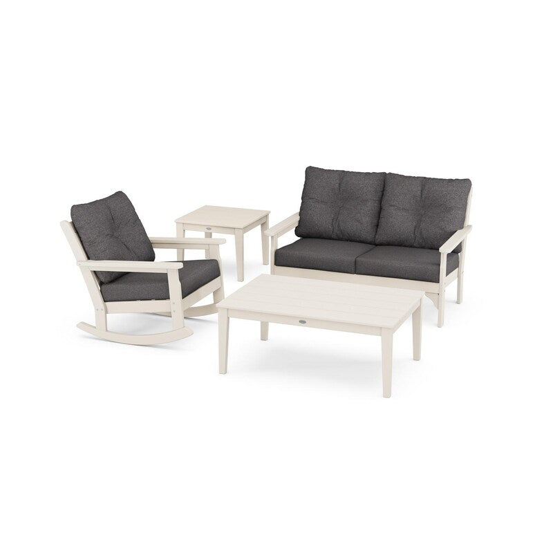 POLYWOOD Vineyard 4-Piece Deep Seating Rocker Set - Sand / Ash Charcoal