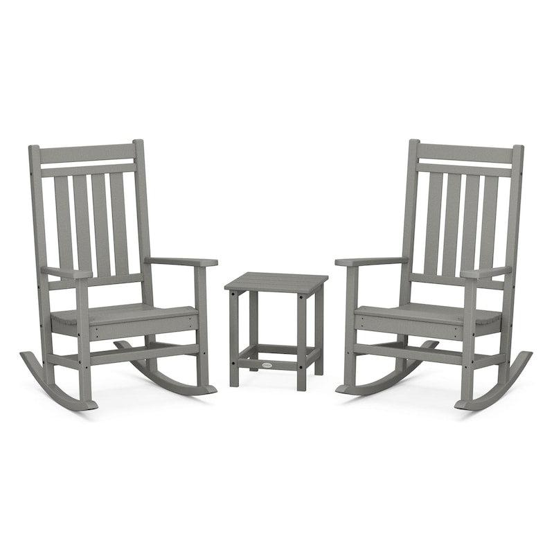 POLYWOOD Estate 3-Piece Rocking Chair Set w/ Long Island 18-Inch Side Table - Slate Grey