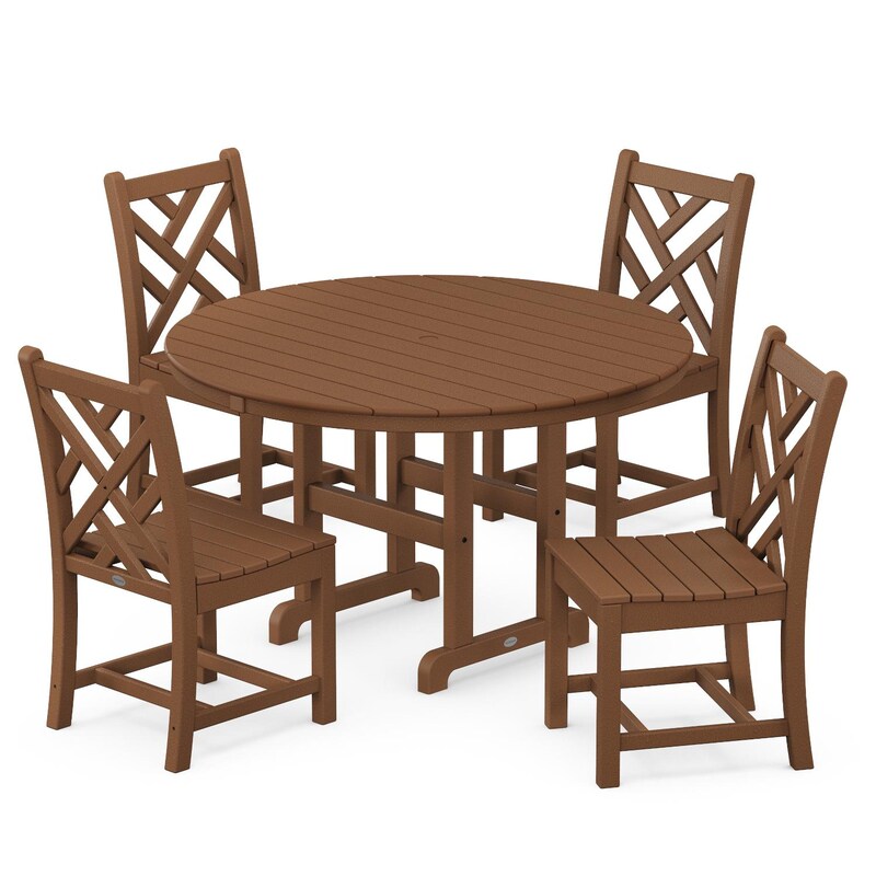 POLYWOOD Chippendale 5-Piece Round Side Chair Dining Set - Teak