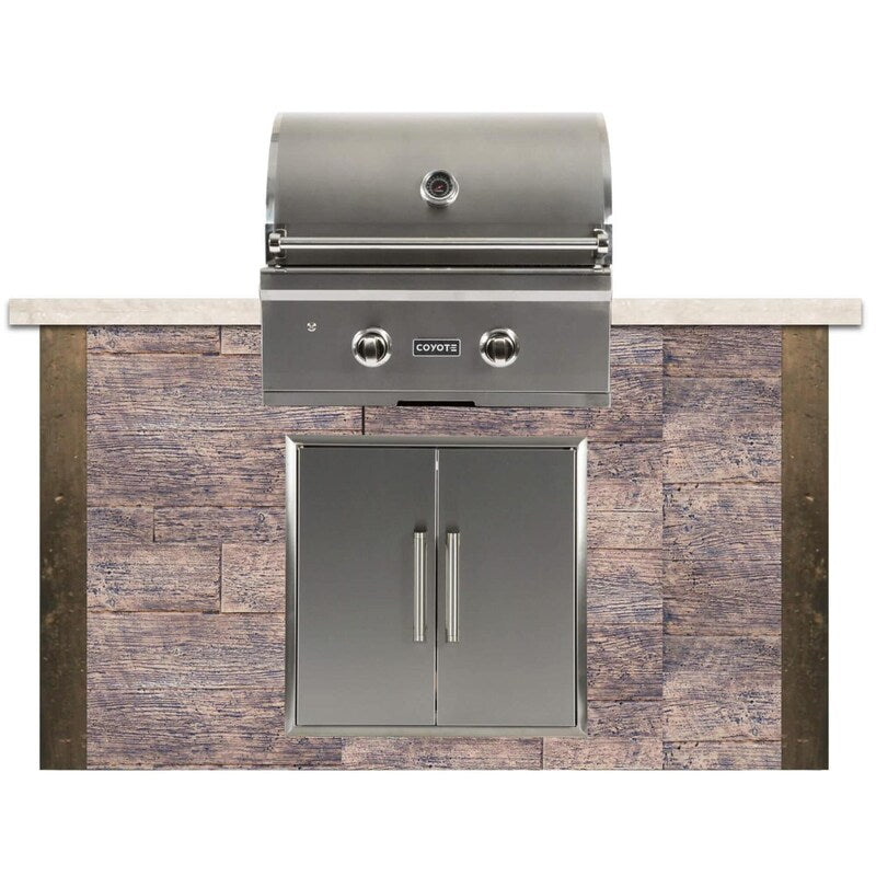 Coyote Ready-To-Assemble 5 Ft Outdoor Kitchen Island With 28-Inch C-Series Natural Gas Grill (Ships As Propane With Conversion Fittings) - Weathered Wood/Brown Terra - RTAC-G5-WB-C1C28NG