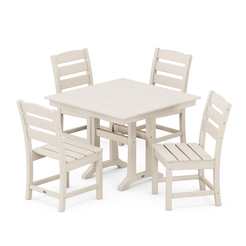 POLYWOOD Lakeside 5-Piece Farmhouse Trestle Side Chair Dining Set - Sand