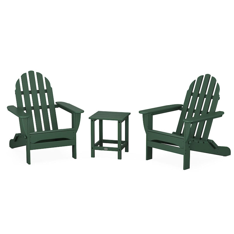 POLYWOOD Classic Folding Adirondack 3-Piece Set W/ Long Island 18-Inch Side Table - Green