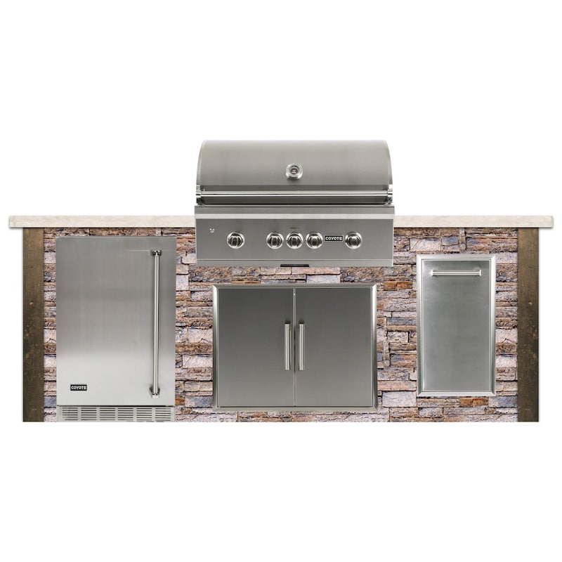 Coyote Ready-To-Assemble 8 Ft Outdoor Kitchen Island With 36-Inch S-Series Propane Gas Grill - Stacked Stone/Brown Terra - RTAC-G8-SB-C2SL36LP