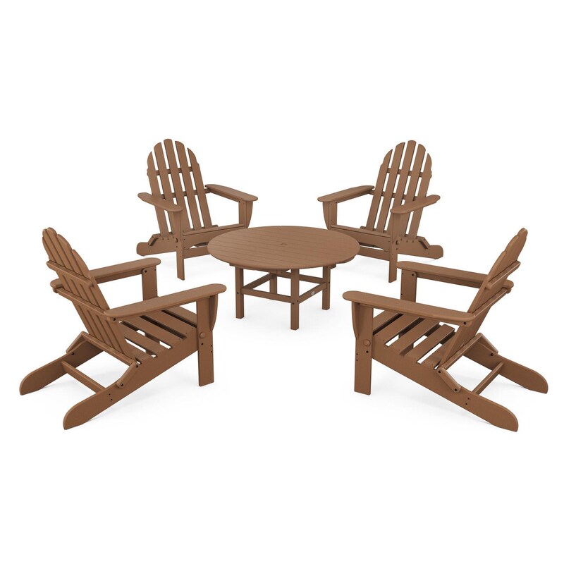 POLYWOOD Classic Folding Adirondack 5-Piece Conversation Group - Teak