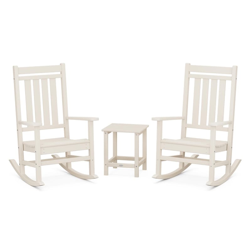 POLYWOOD Estate 3-Piece Rocking Chair Set w/ Long Island 18-Inch Side Table - Sand