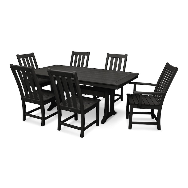 POLYWOOD Vineyard 7-Piece Nautical Trestle Dining Set - Black