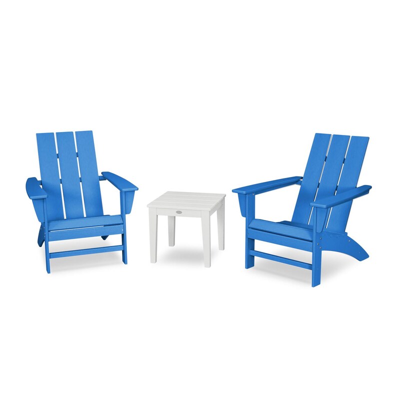 POLYWOOD Modern 3-Piece Adirondack Set - Pacific Blue / White