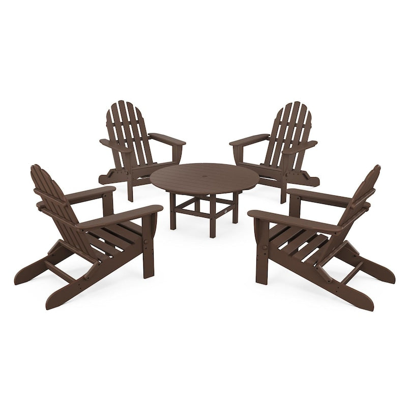 POLYWOOD Classic Folding Adirondack 5-Piece Conversation Group - Mahogany