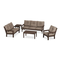 Thumbnail for POLYWOOD Vineyard 5-Piece Deep Seating Set w/ Sofa - Mahogany / Spiced Burlap