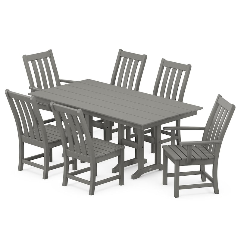 POLYWOOD Vineyard 7-Piece Farmhouse Dining Set - Slate Grey