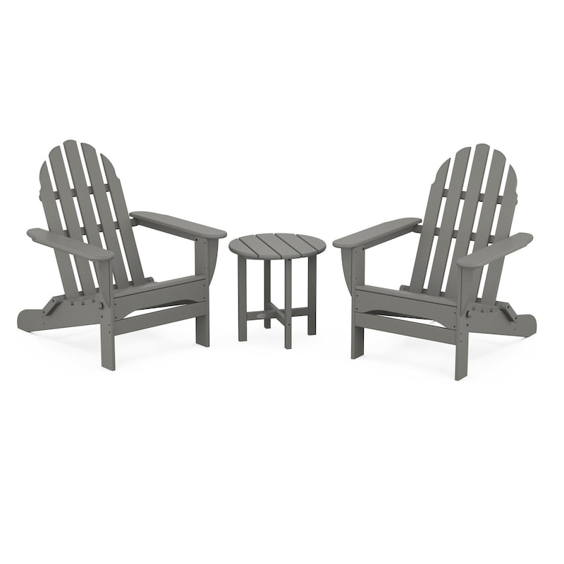 POLYWOOD Classic Folding Adirondack 3-Piece Set - Slate Grey
